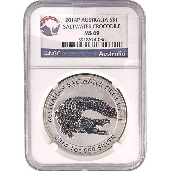 2014P Austrailia 1oz SIlver Dollar-Saltwater Croc. NGC MS69