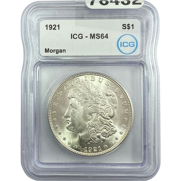 1921 Morgan Silver Dollar ICG MS64