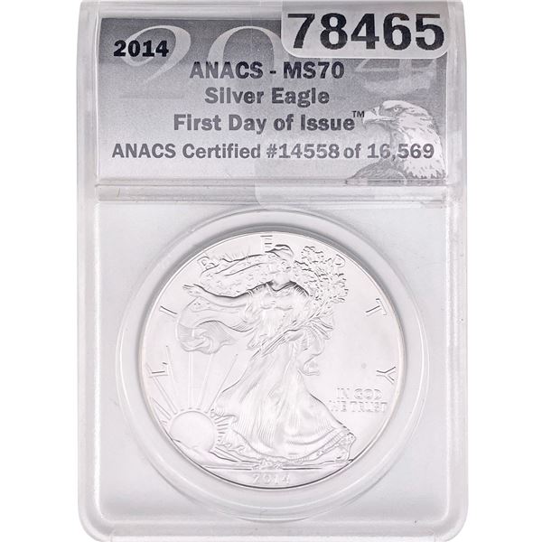 2014 Silver Eagle ANACS MS70 Fisrt Day of Issue