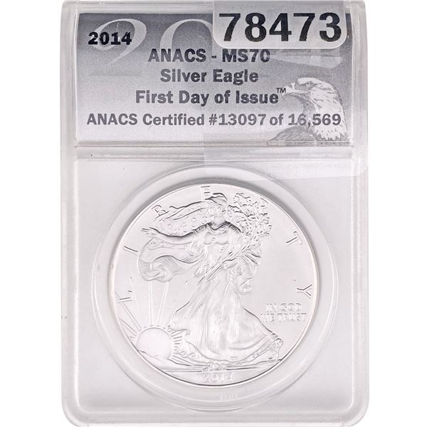 2014 Silver Eagle ANACS MS70 First Day of Issue
