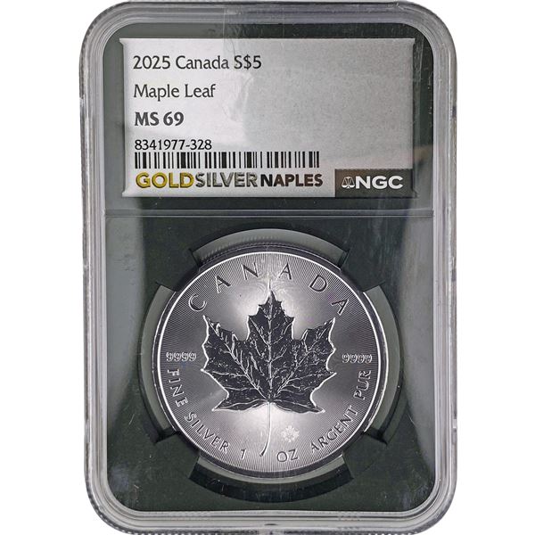 2025  NGC MS69 Canada 1oz Silver $5 Mpale Leaf