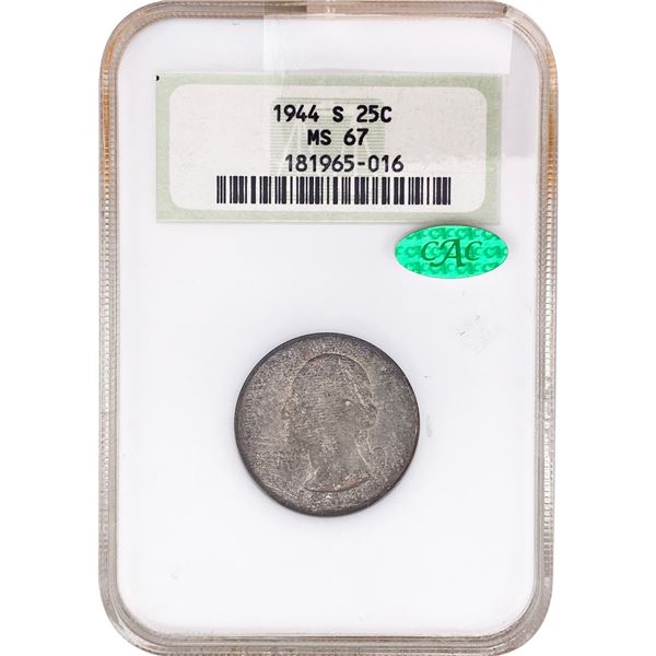 1944 CAC Washington Silver Quarter NGC MS67