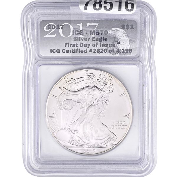 2017 Silver Eagle ANACS MS70 First Day of Issue