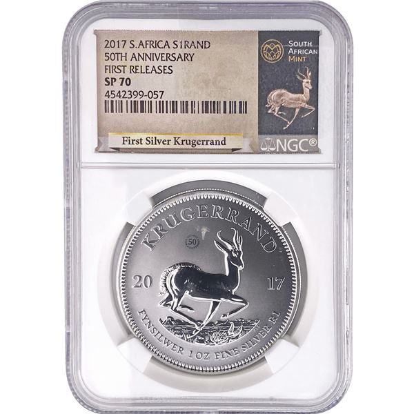 2017 South Africa 1oz Silver Krugerrand 50th Anniv. NGC SP70