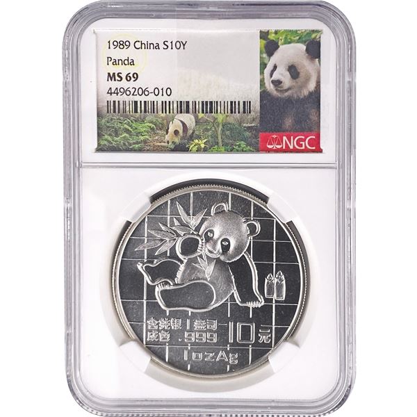 1989 China 1oz Silver 10 Yuan Panda NGC MS69