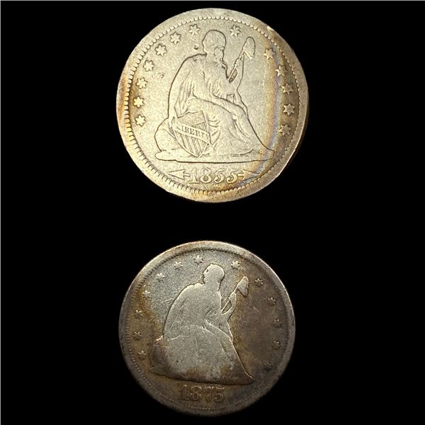 1. 1855 Silver Quarter Dollar 2. 1875 Silver Twenty Cent Piece NICELY CIRCULATED