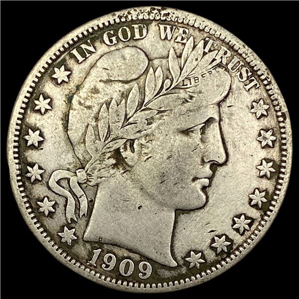 1909-S Silver Barber Half Dollar LIGHTLY CIRCULATED