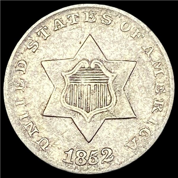 1852 Silver Three-Cent Piece NEARLY  UNCIRCULATED
