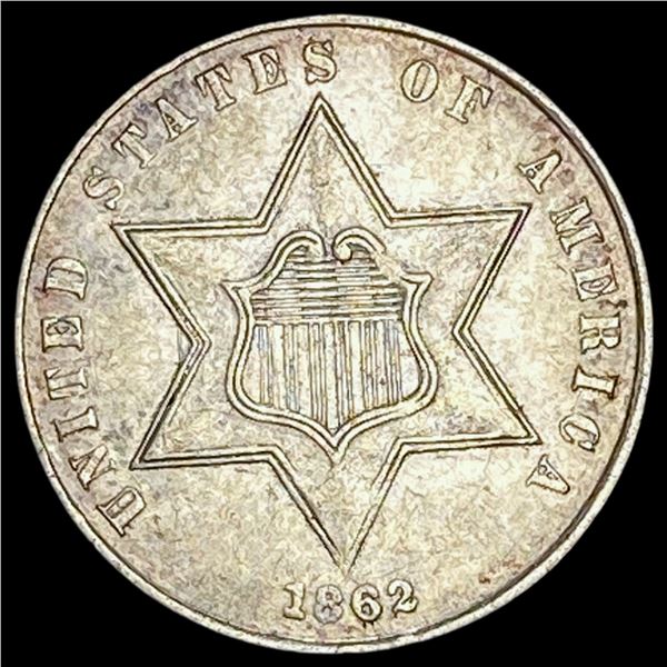 1862 Silver Three-Cent Piece CLOSELY  UNCIRCULATED