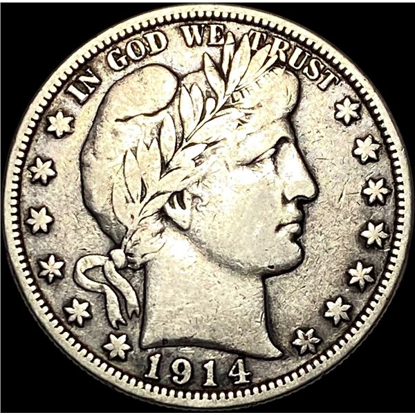1914-S Silver Barber Half Dollar LIGHTLY  CIRCULATED