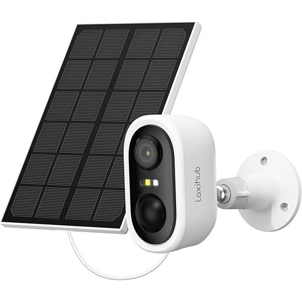 LaxiHub 3MP Outdoor WiFi Battery Security Camera Kit with Solar Panel (W2 Kit1) - New Sealed!