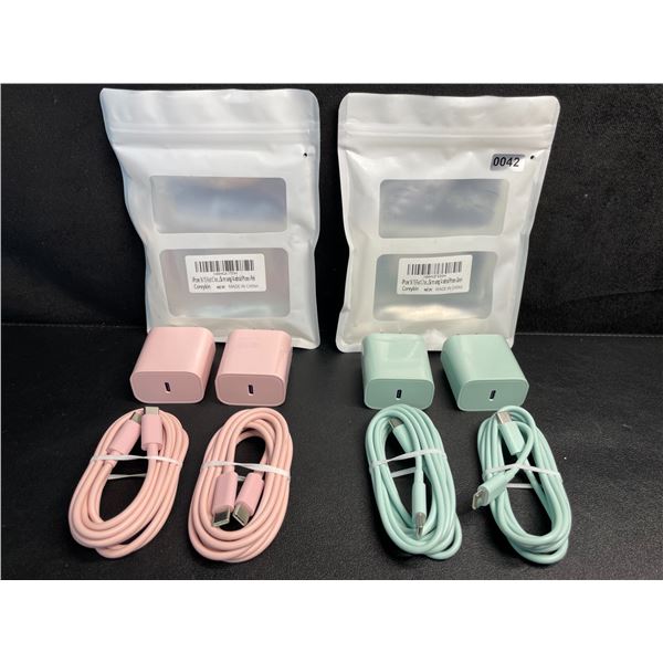 2 2-Packs of USB-C to USB-C Fast Chargers (4 Blocks & 4 Cords Included) Pink/Green - New