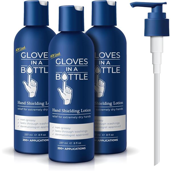 3-Pack of Gloves in a Bottle Shielding Lotion (8oz) For Dry/Itchy Skin; Grease-Less & Scent-Free Ne