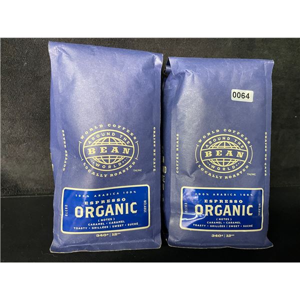 2 Bags of The Bean World Coffees Organic Espresso Coffee Beans (340g) - New Sealed