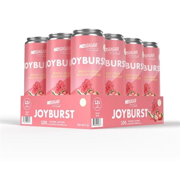 12-Pack of NoSugar JoyBurst Energy Drinks; Frose Rose (12 x 355ml Cans) - New