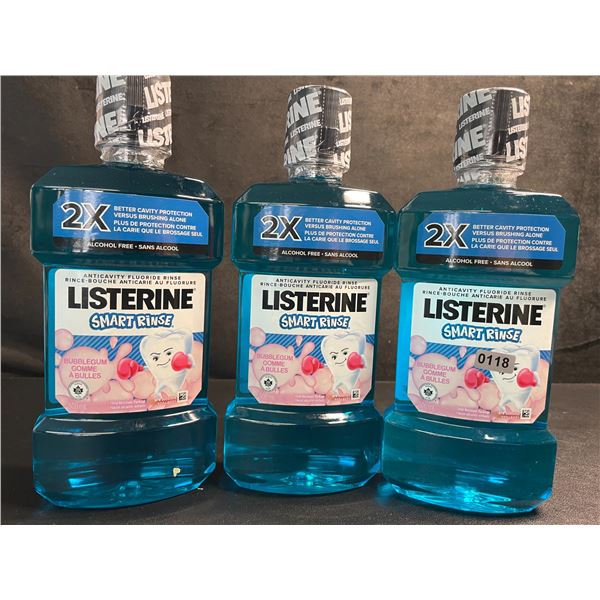 Lot of 3 Listerine Smart Rinse; Anticavity Fluoride Mouth Rinse (500ml) Bubblegum Flavor - New