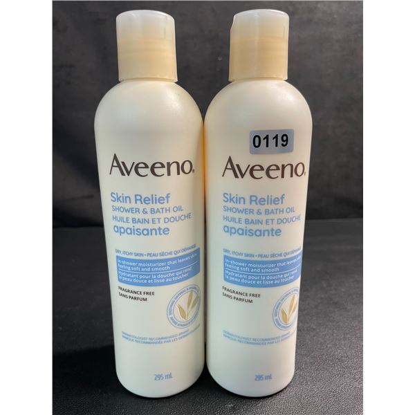 Lot of 2 Aveeno Skin Relief Shower & Bath Oil (295ml) Fragrance-Free - New