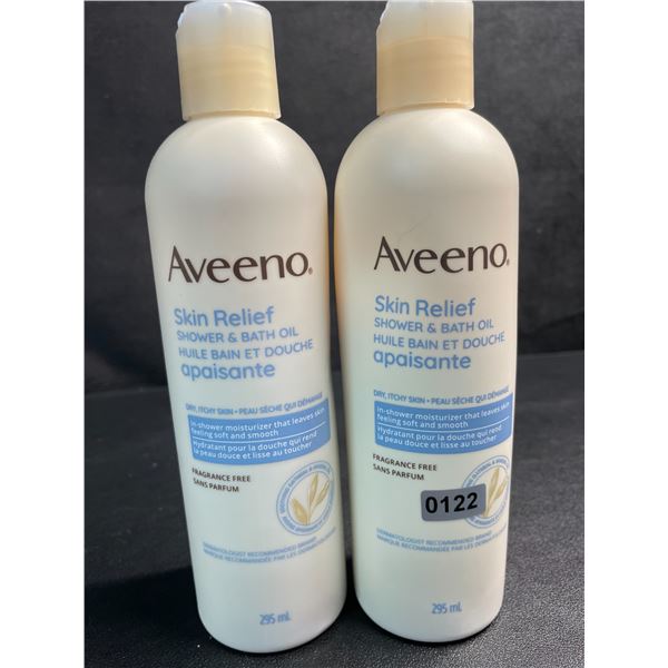 Lot of 2 Aveeno Skin Relief Shower & Bath Oil (295ml) Fragrance-Free - New