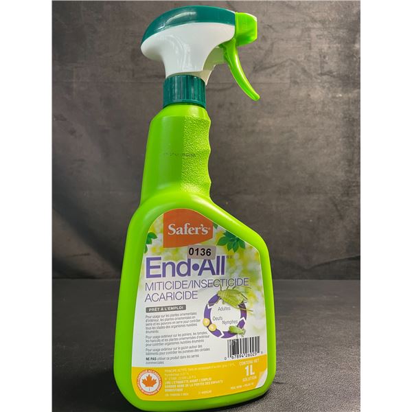 1 Bottle of Safer's End All Miticide/Insecticide (1L) Ready-To-Use Spray - New