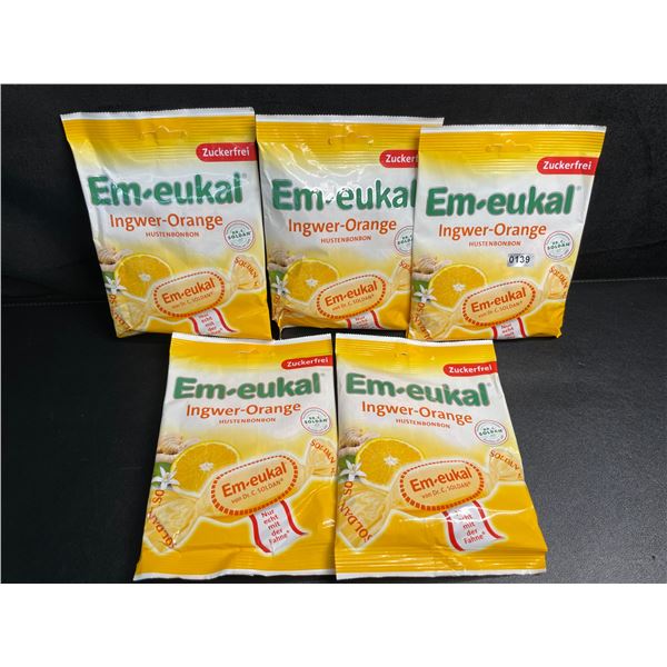 Lot of 5 Bags of Em-Eukal Ginger-Orange Lozenges/Cough Drops - New