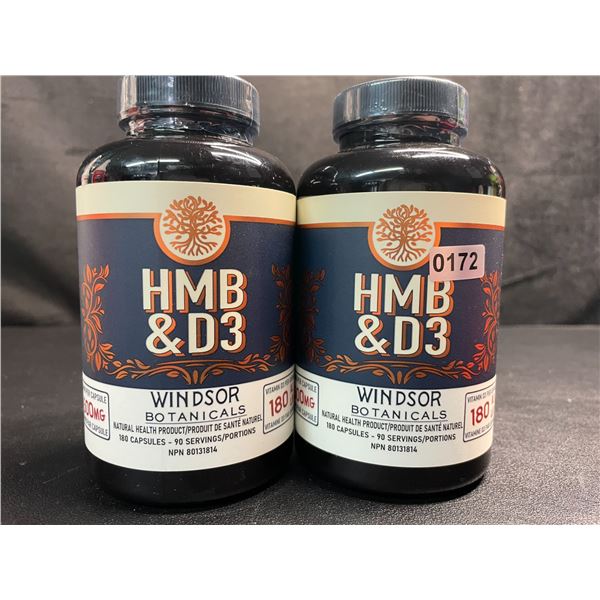 Lot of 2 Windsor Botanicals HMB and Vitamin D3 Supplement - 180 Capsules Each - New