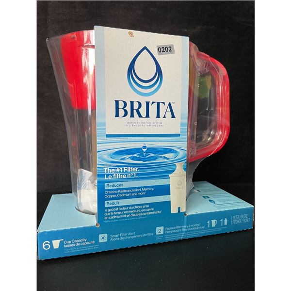 BRITA Water Filter Pitcher (6-Cup Capacity) with Smart Filter Alert - Red - New