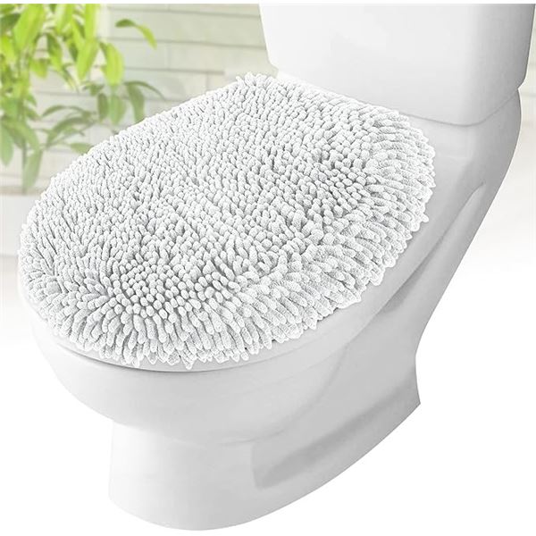 Lot of 2 Plush Shaggy Standard Toilet Lid Covers (White) Fuzzy Chenille Microfiber - New