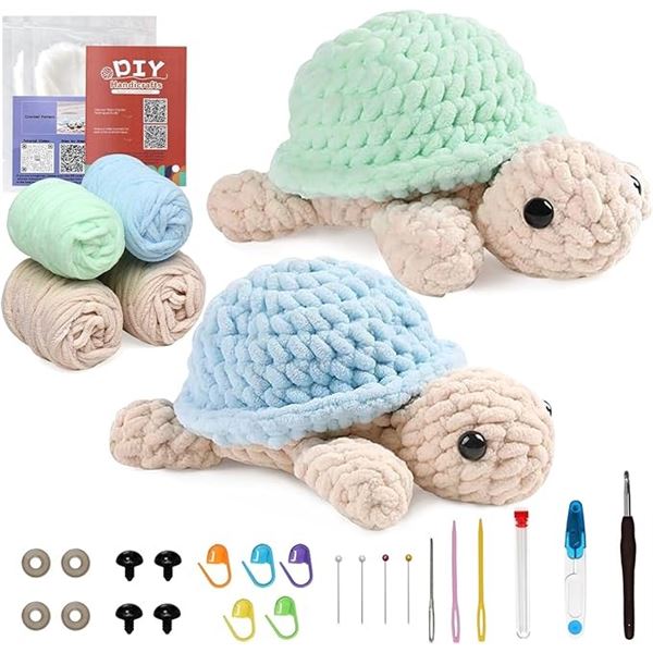1 2-Pack DIY Turtle Crochet Kit for Beginners - Complete DIY Crochet Kit with Supplies - New