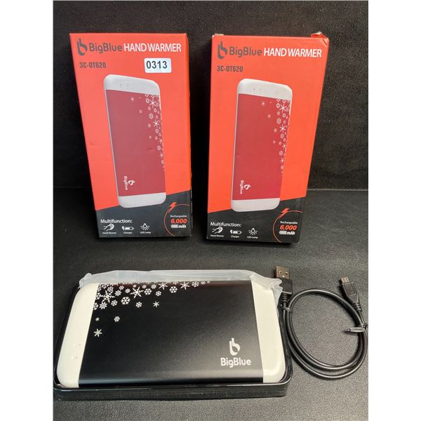 Lot of 2 BigBlue Electric Hand Warmers/Portable Powerbanks (6,000mAh) w/ Emergency Light - New