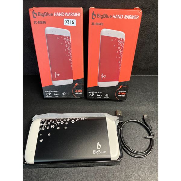 Lot of 2 BigBlue Electric Hand Warmers/Portable Powerbanks (6,000mAh) w/ Emergency Light - New