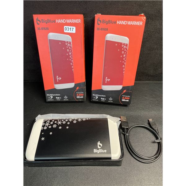 Lot of 2 BigBlue Electric Hand Warmers/Portable Powerbanks (6,000mAh) w/ Emergency Light - New