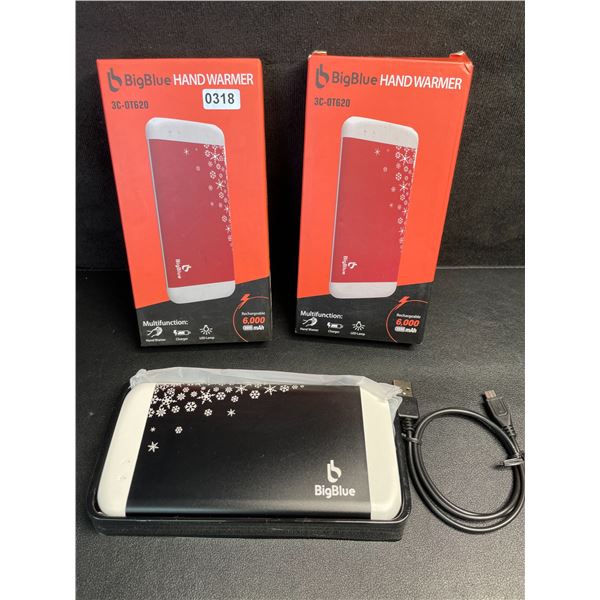 Lot of 2 BigBlue Electric Hand Warmers/Portable Powerbanks (6,000mAh) w/ Emergency Light - New