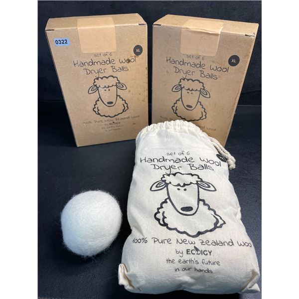 Lot of 2 6PC Boxes of XL Handmade Wool Dryer Balls; Reduces Wrinkles & Drying Time - New