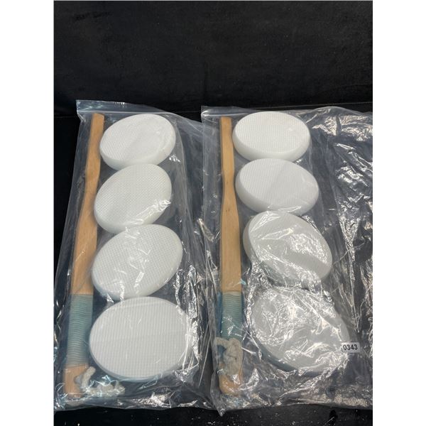 Lot of 2 Long-Handle Loofahs/Bath Sponge Sets (4 Sponge Pads + Handle Per Pack) - New