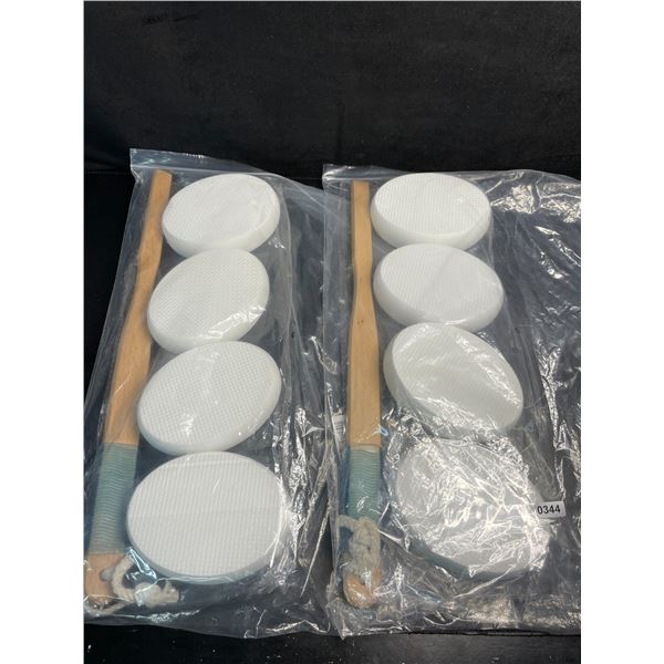 Lot of 2 Long-Handle Loofahs/Bath Sponge Sets (4 Sponge Pads + Handle Per Pack) - New