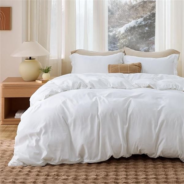 Bedsure 3PC King Size Duvet Cover Set (White) 104" x 90" Size - Brand New!
