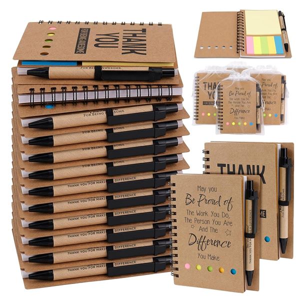 12-Pack Set of Thank You/Appreciation Notebook & Pen Gift Sets with Organza Gift Bags - New in Box