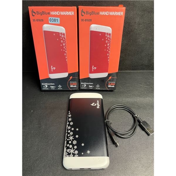 Lot of 2 BigBlue Electric Hand Warmers/Portable Powerbanks (6,000mAh) w/ Emergency Light - New