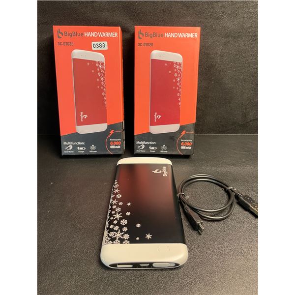 Lot of 2 BigBlue Electric Hand Warmers/Portable Powerbanks (6,000mAh) w/ Emergency Light - New