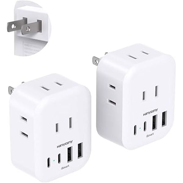 2-Pack of Wall Outlet Extenders/Wall Plugs with 4 Outlets/2 USB-C/USB-A Ports - New