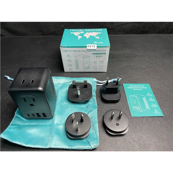 1 220V to 110V AC Voltage Converter 6-in-1 Travel Adapter Plug w/ USB-C & USB-A Ports - Brand New!