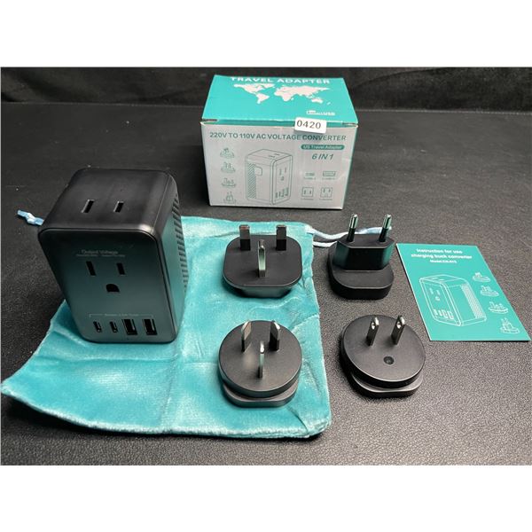 1 220V to 110V AC Voltage Converter 6-in-1 Travel Adapter Plug w/ USB-C & USB-A Ports - Brand New!