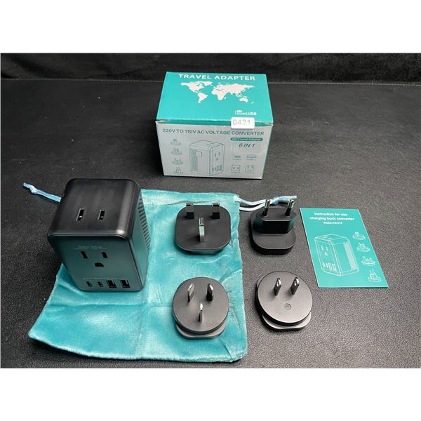 1 220V to 110V AC Voltage Converter 6-in-1 Travel Adapter Plug w/ USB-C & USB-A Ports - Brand New!