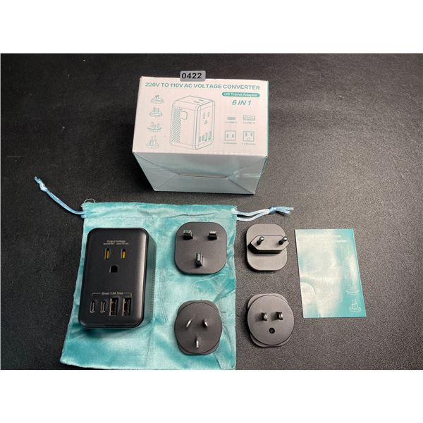 1 220V to 110V AC Voltage Converter 6-in-1 Travel Adapter Plug w/ USB-C & USB-A Ports - Brand New!