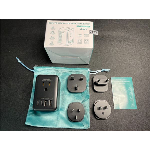 1 220V to 110V AC Voltage Converter 6-in-1 Travel Adapter Plug w/ USB-C & USB-A Ports - Brand New!