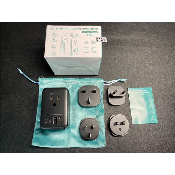 1 220V to 110V AC Voltage Converter 6-in-1 Travel Adapter Plug w/ USB-C & USB-A Ports - Brand New!