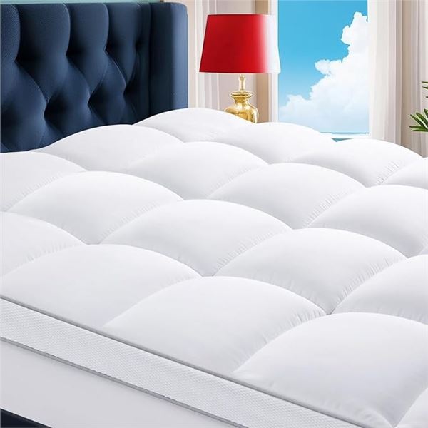 1 Queen-Size Mattress Topper (60x80") Extra-Thick Mattress Pad/Pillow Topper 18" Deep Pocket - NEW!
