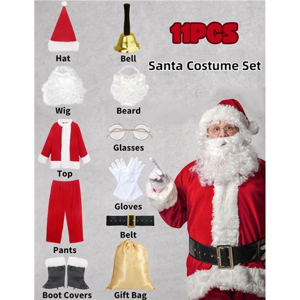 11PC Adult Classic Santa Suit (Unisex) Size XL - Brand New