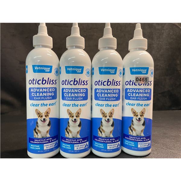 Lot of 4 Vetnique Labs Oticbliss Advanced Cleaning Ear Flush for Dogs & Cats (237ml) - New