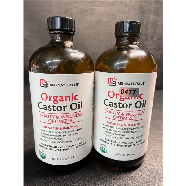 Lot of 2 Bottles of M3 Naturals Organic Castor Oil (500ml) Beauty & Wellness Optimizer - New
